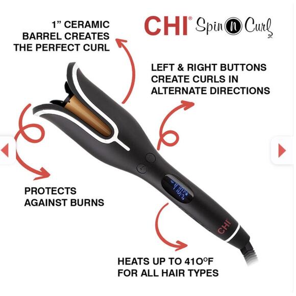 CHI Spin N Curl 1" Ceramic Rotating Ruby Red Hair Styler Curler - Picture 6 of 7